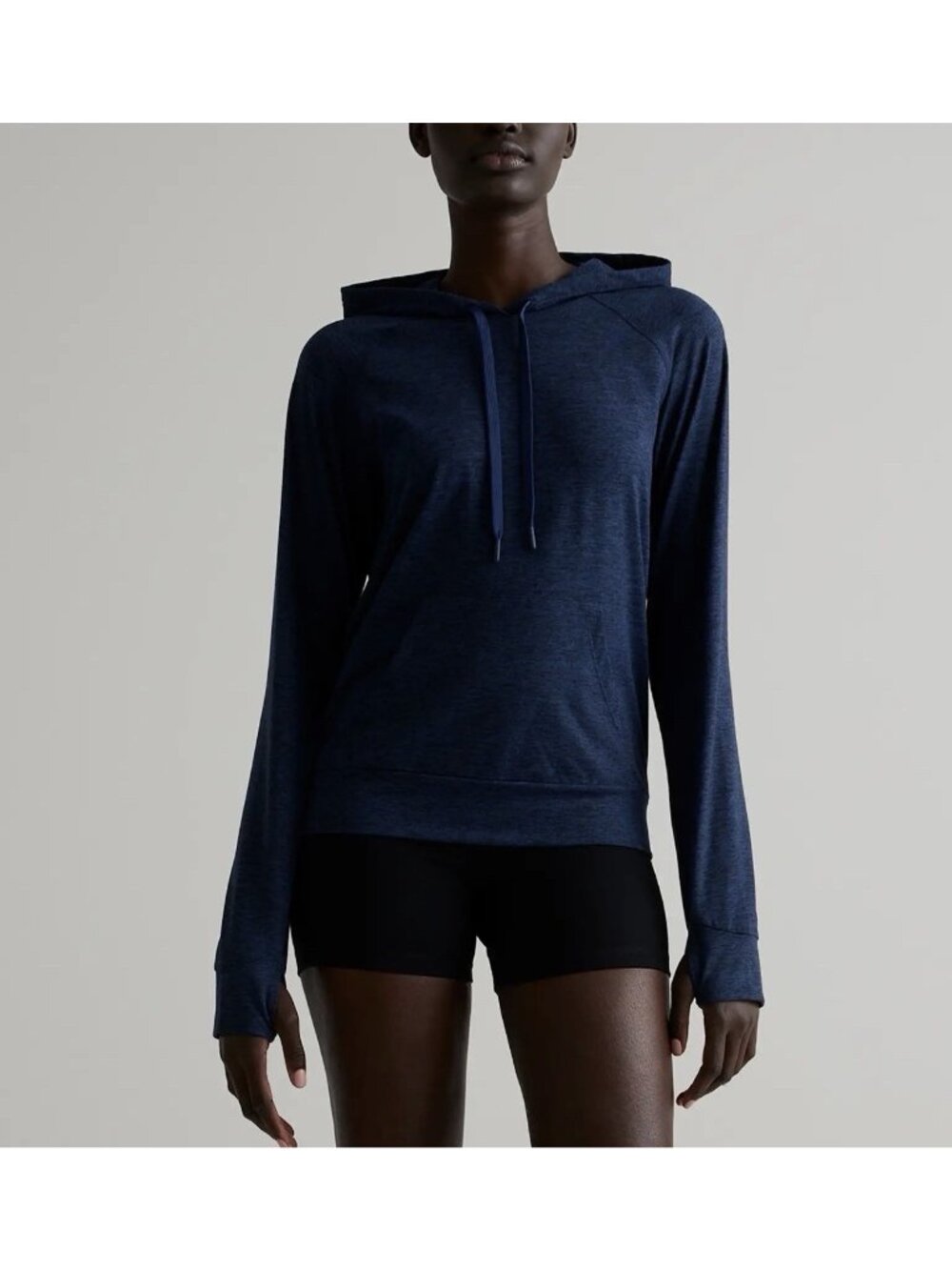 Quince Women’s Flowknit Pullover Hoodie Heather Blue Sweatshirt Size Medium